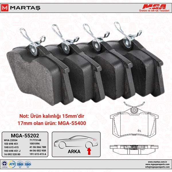 MGA 55202 | Citroen C4 2005-2010 Arka Fren Balata Takımı
