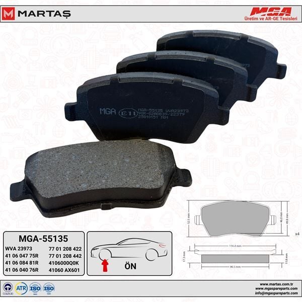 MGA 55135 Ön Fren Balata / Clio 3 - Lodgy - Dokker - Micra - Note / 55135 - 410608481R