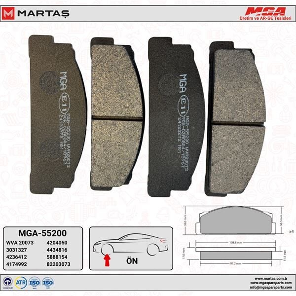 MGA 55200 Fren Balatası Ön Fiat M131  slx M124