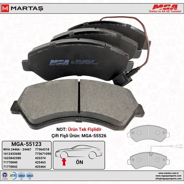 MGA 55123 ( Ikaz Fişli ) Ön Fren Balatası Fiat Ducato / Citroen Jumper / Peugeot Boxer / Karsan Jest 1 MGA 55123 ( Ikaz Fişli ) Ön Fren Balatası Fiat Ducato / Citroen Jumper / Peugeot Boxer / Karsan Jest